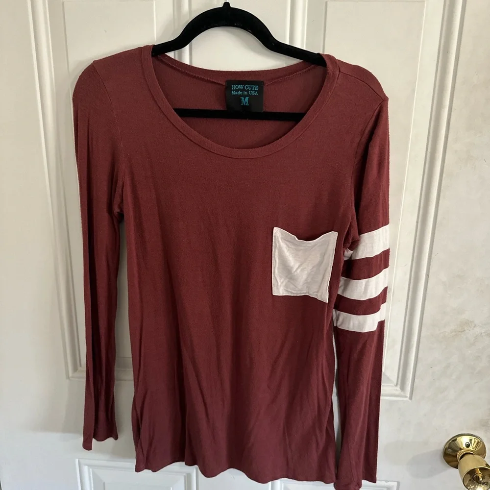 Women’s Long Sleeve Crewneck Tee with Contrast Pocket — Dusty Rose - Picture 1 of 2